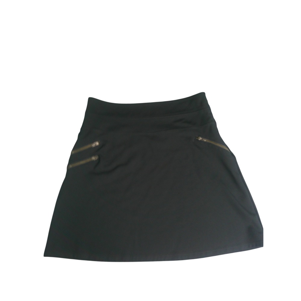 Athleta Women's Black Ponte Knit A-Line Skirt Exposed Zippers Size 10 Side Zip